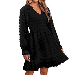 NWT, Medium Annebouti Women's Flowy Smocked Dress Long Sleeve Swiss Dot Dress.